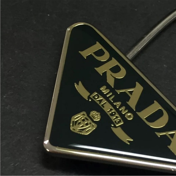 PRADA Triangle Logo Plate Silver Tone Key Ring Holder Bag Charm - Picture 2 of 8